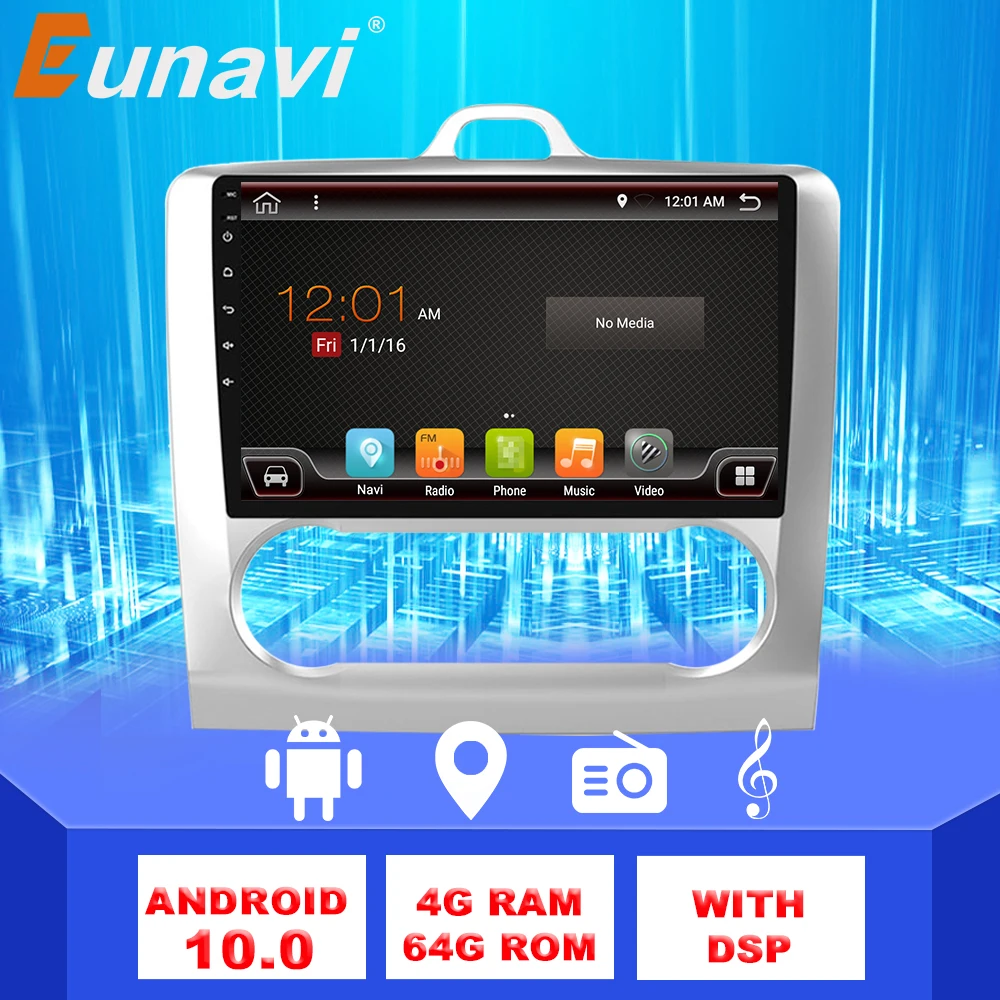 Автомагнитола Eunavi 9 дюймов Android 10 мультимедийный плеер с GPS-навигацией для Ford focus 2