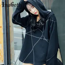InsGoth Harajuku Свободные толстовки, ходи, женские осенние пуловеры с длинными рукавами готический панк уличная черная пентеграмма с капюшоном