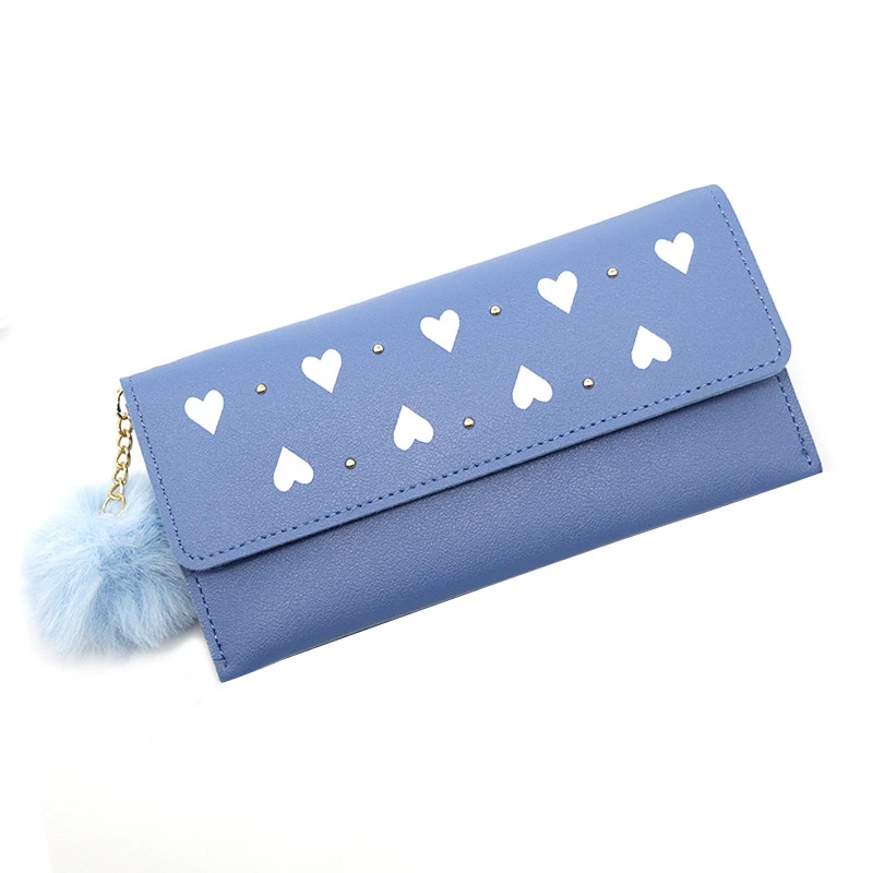 Women's purses Long Wallets Pure Color Wool Ball Bow Clutch Bag Card Coin Purse Standard Wallets PU Solid Polyester Wallet