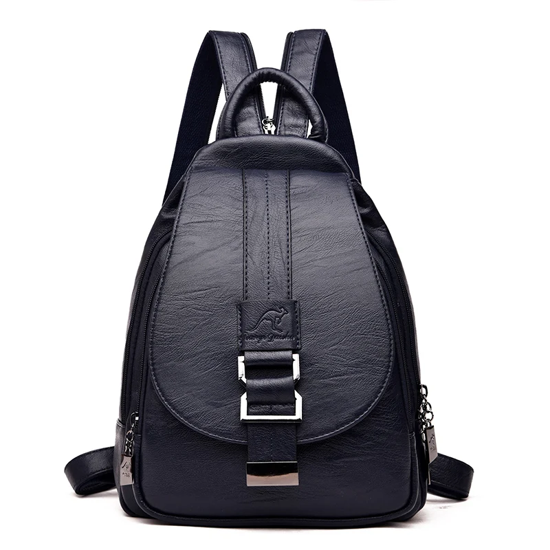Женские кожаные рюкзаки 3 в 1, винтажная женская сумка на плечо, рюкзак для путешествий, женский рюкзак Mochilas, школьные рюкзаки для девочек, консервативный дизайн - Цвет: Blue