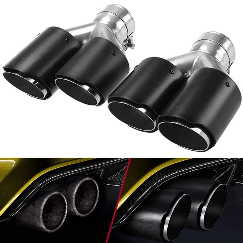 2pcs Carbon Fiber Universal Dual Car Exhaust Systems Quad Exhaust