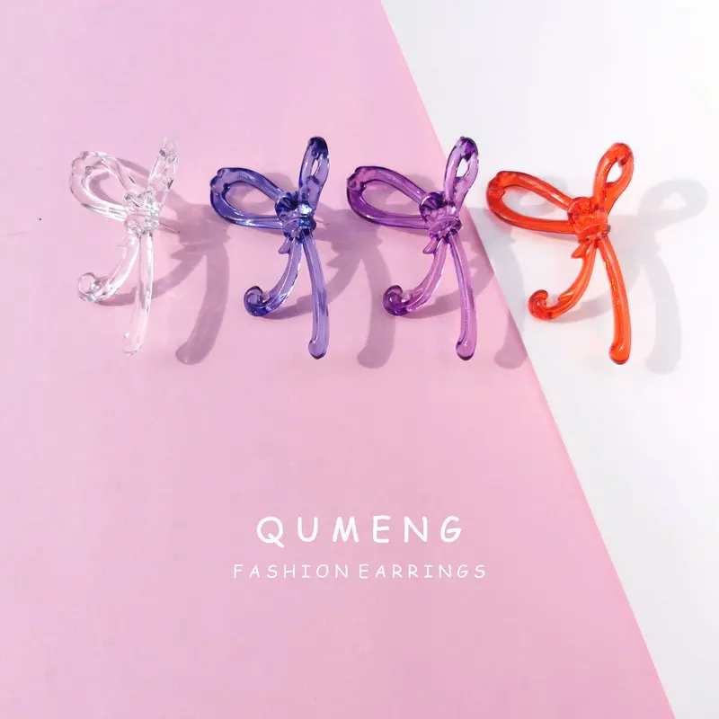 Женские серьги гвоздики QUMENG 2020 корейские милые прозрачные с бантом модные