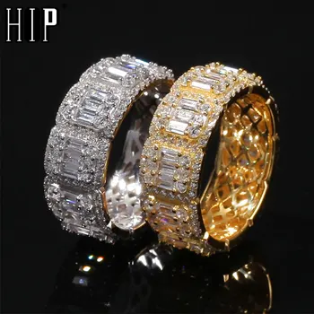 

Hip Hop 8MM 10MM Full CZ Cubic Zircon Charm Iced Out Bling Tready Copper Zircon Ring For Men Women Jewelry Gold