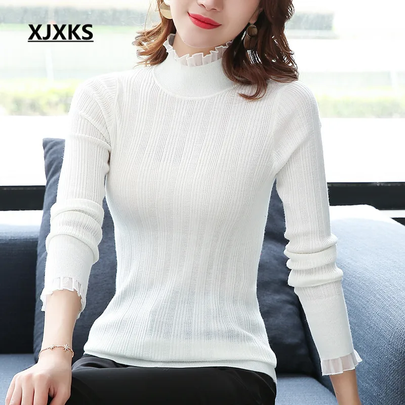 

XJXKS Women Turtleneck Sweater 2019 Autumn Winter New High Elastic Comfort Slim Height Cashmere Knitted Sweater Women Pullover