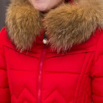 

Winter Big Fur Collar Outwear Women Long Sleeve Cotton Down Coat Female Slim Jacket Tops With Hat Plus Size 4XL