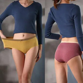 

3Pcs Women Panties Lady Cotton Underwear Girls Breathable Seamless High Waist Briefs Women Cute Plus size Lingerie Intimates