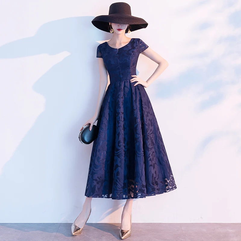 Short Sleeve Black simple Lace Elegant Cocktail Gowns back zipper Cocktail Dress