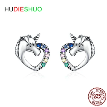 

HUDIESHUO Cute Cartoon Earrings 925 SterlingSilver Lovely Small Unicorn Stud Earrings for Women & Girls