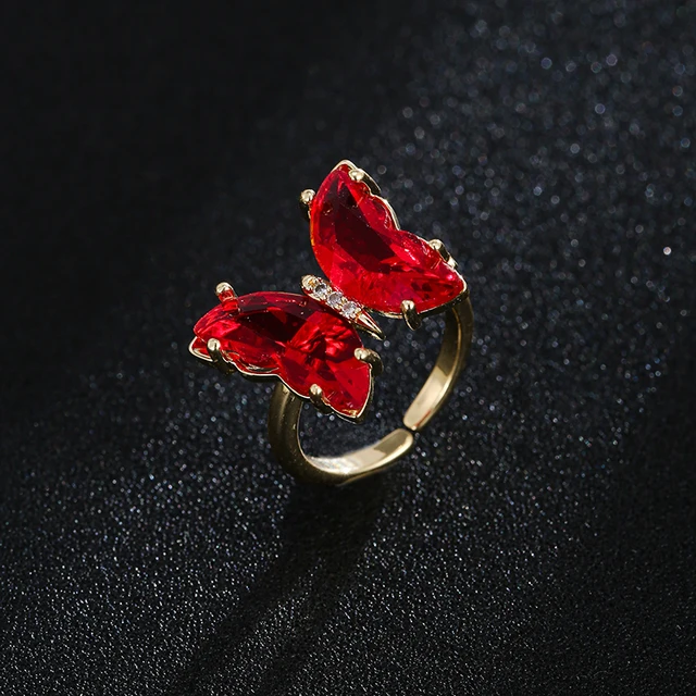 AMC Cute Butterfly Open Rings For Women Colorful Butterfly Adjustable Boho Animal Cuff Ring Jewelry Gifts For Women Kids Girls red-ring