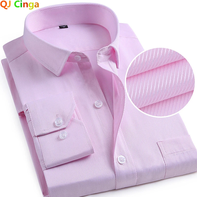 Pink-Twill-Long-Sleeve-Cotton-Shirt-Men-Single-Breasted-Lapel-Shirts ...