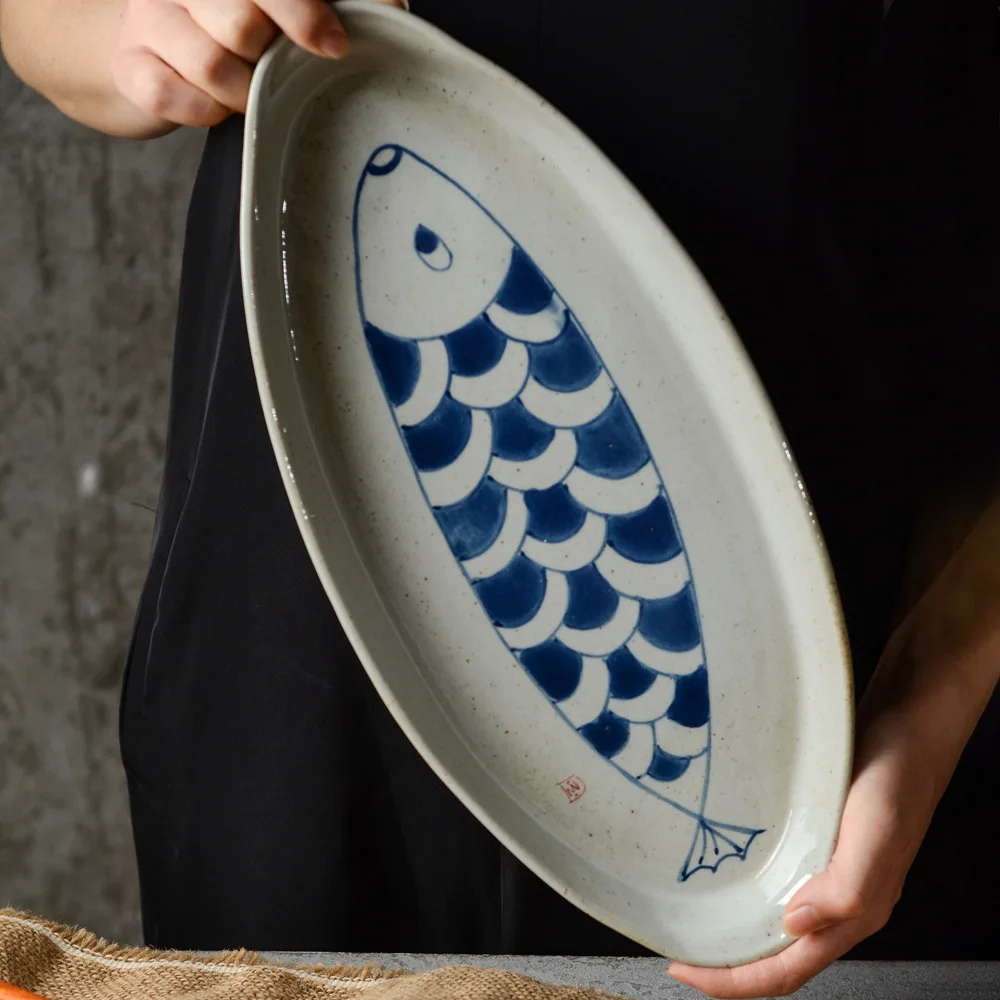 

Japanese Plate Household Glaze Down Color Hand Broccoli Disc Ceramics Service Plate The Market You Deep Dish Fish Plate Steamed