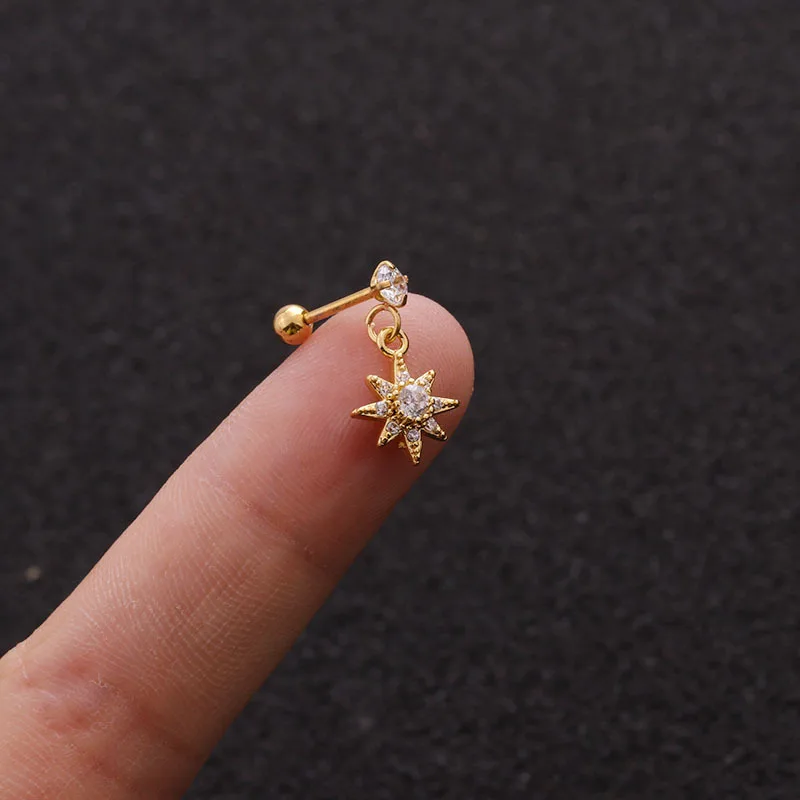 18Styles Gold Silver Color Heart Hexagon Crystal Tragus Ear Piercing Plug Stainless Steel Daith Earrings Helix Cartilage Studs