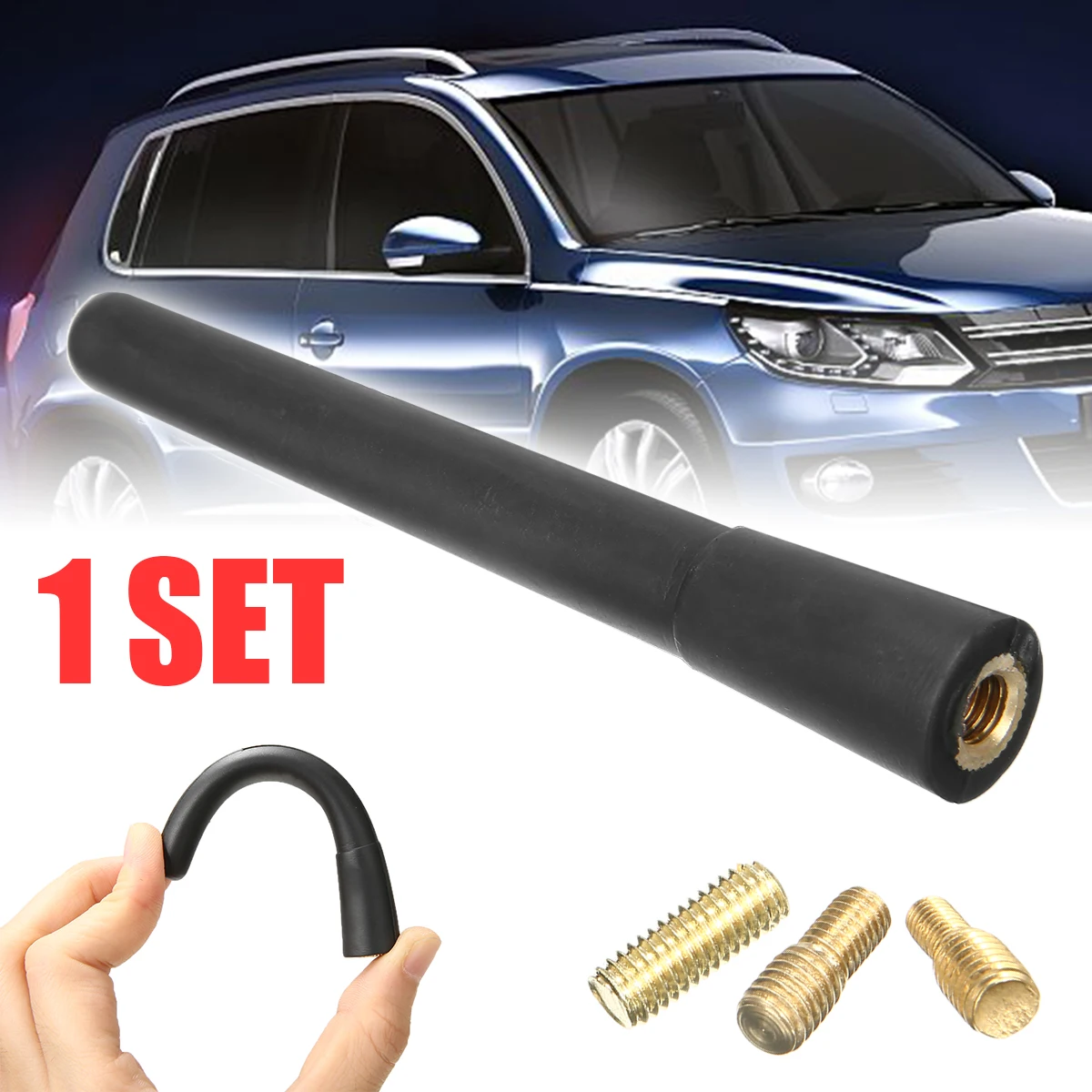 Universal 3 inch Carbon Fiber Short Antenna Car Radio AM//FM Vehicle Roof Stubby Topper Replacement Black Aluminum Alloy
