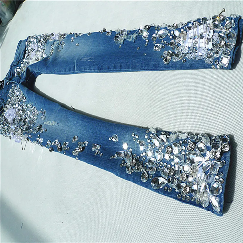 

25-32! Модные Винтажные женские роскошные вышитые джинсы со стразами, женские узкие джинсы с бисером