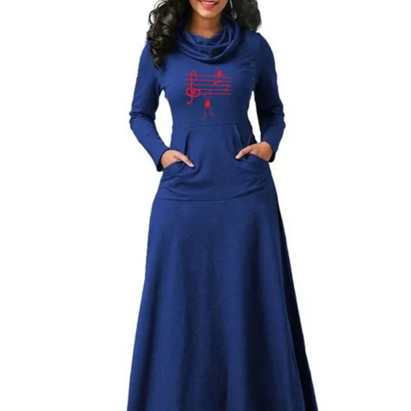 Женское платье с длинным рукавом и принтом в виде нот, винтажные Женские Элегантные платья для офиса, Повседневные Вечерние платья, Vestido - Цвет: 6