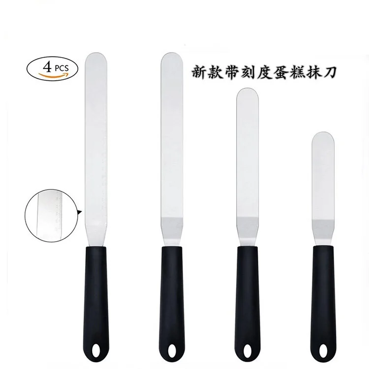  Baking Tools Stainless Steel Spatula 4 Piece Set with Scale Cake Shovel Stainless Steel DIY Cake Sc