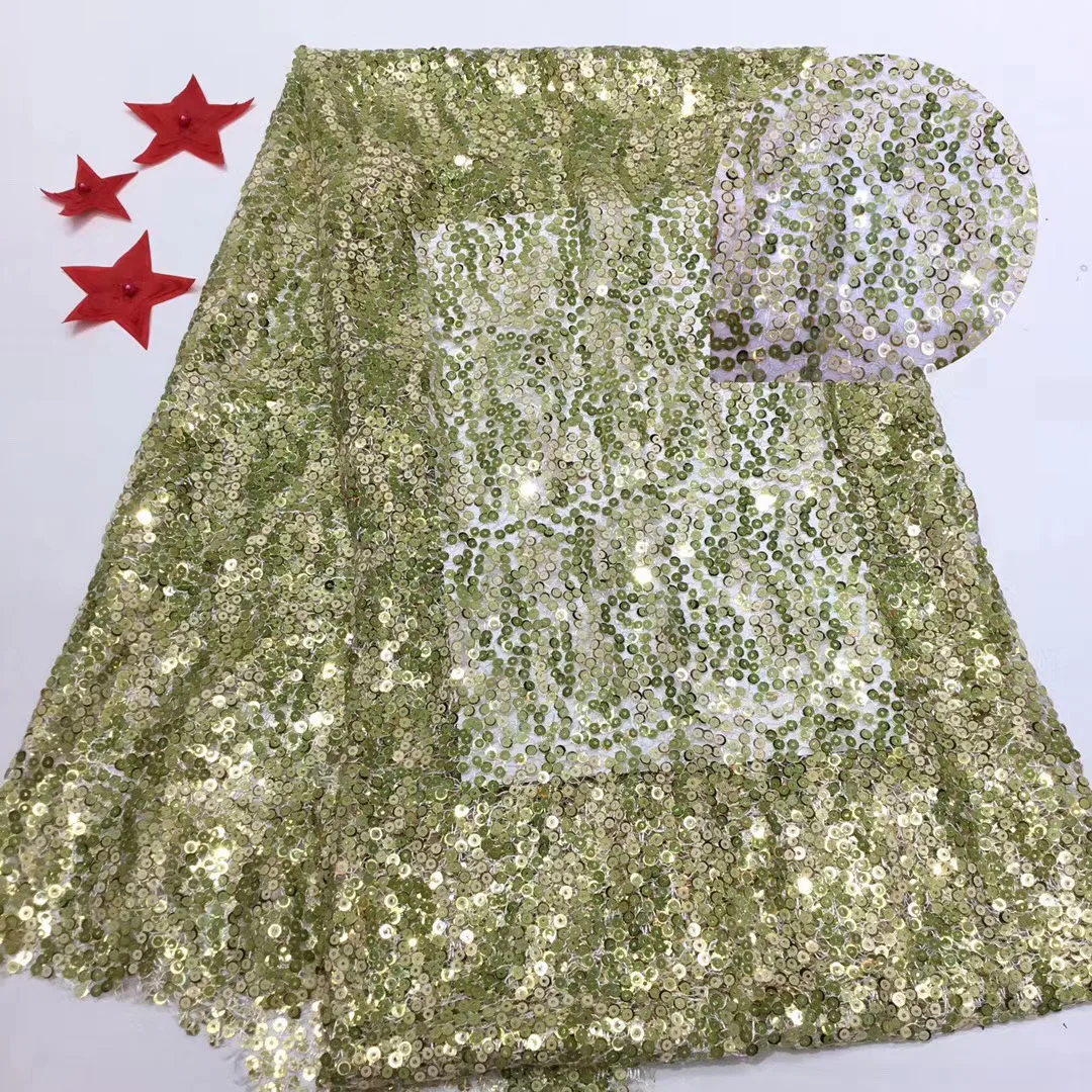 

2021 High Quality African Sequin Lace Fabric Nigeria Wedding Banquet Dress Ladies French Tulle Lace Size 5 R39671