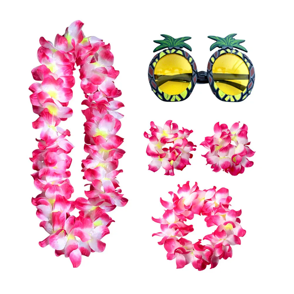 Летние цветочные солнцезащитные очки с дизайном «ананас» тропический венок вечерние гирлянды набор пляжные заколки для волос Гавайские декоративные принадлежности для вечеринок костюм реквизит - Цвет: Rose Red