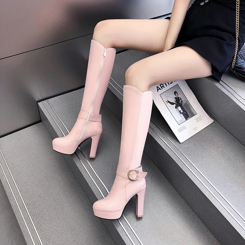 NASBAVI High Heels Over the Knee Boots Women Winter Thigh High Boots Fashion Zipper buckle Rhinestone Platform Long Boots