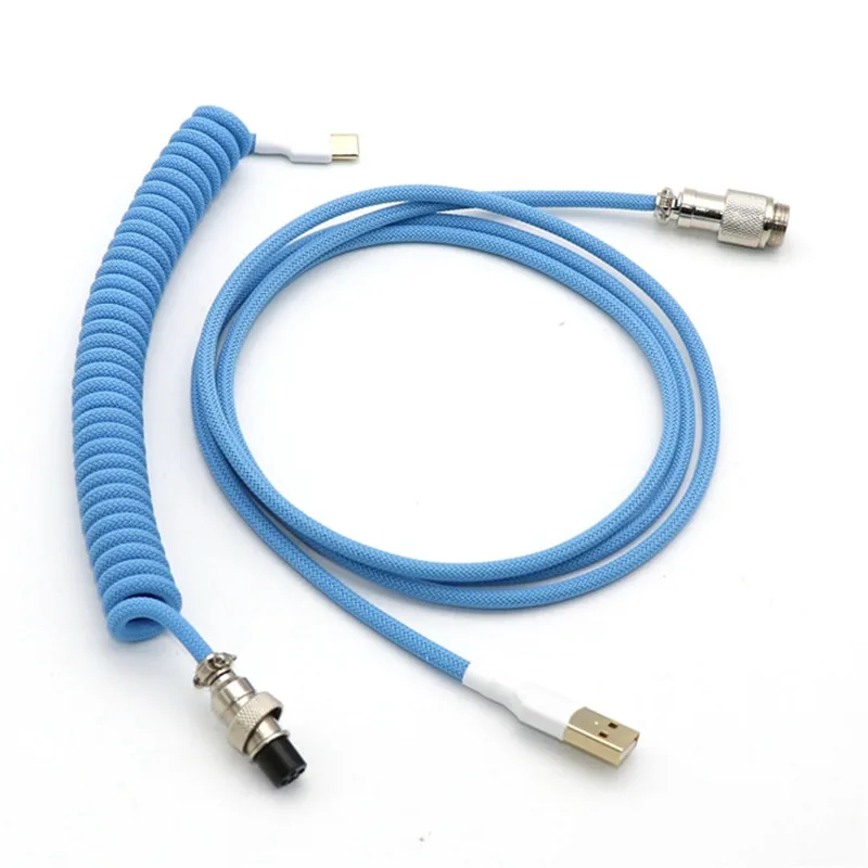 Angitu Coiled Mechanical Keyboard Cable USB to TYPE C Single Sleeved With GX12 Aviator