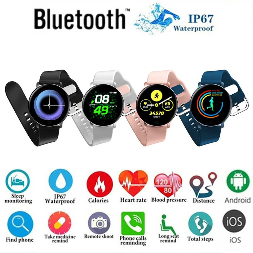 Горячая Распродажа, Новые смарт-часы с Bluetooth для IOS, Android, IPhone, браслет для измерения артериального давления, трекер сердечного ритма для женщин и мужчин, Смарт-часы