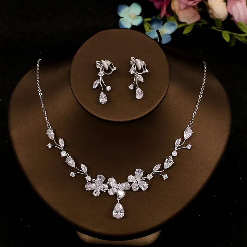 

Bridal Jewelry Sets For Women S925 Sterling Cubic Zirconia Necklaces Pendants Drop Earrings 2PCS Wedding Fine Accessories