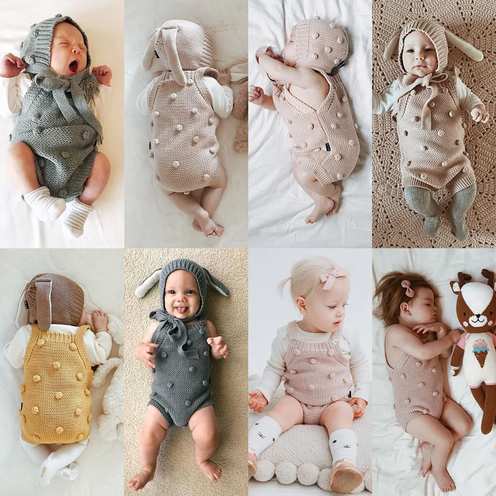 Вязаные боди для новорожденных; милый шерстяной комбинезон на лямках для маленьких мальчиков и девочек; хлопковая одежда для малышей