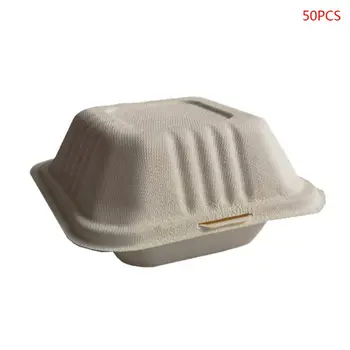 

50Pcs/bag Disposable Takeout Food Containers Degradable Cake Hamburger Holder M0XD