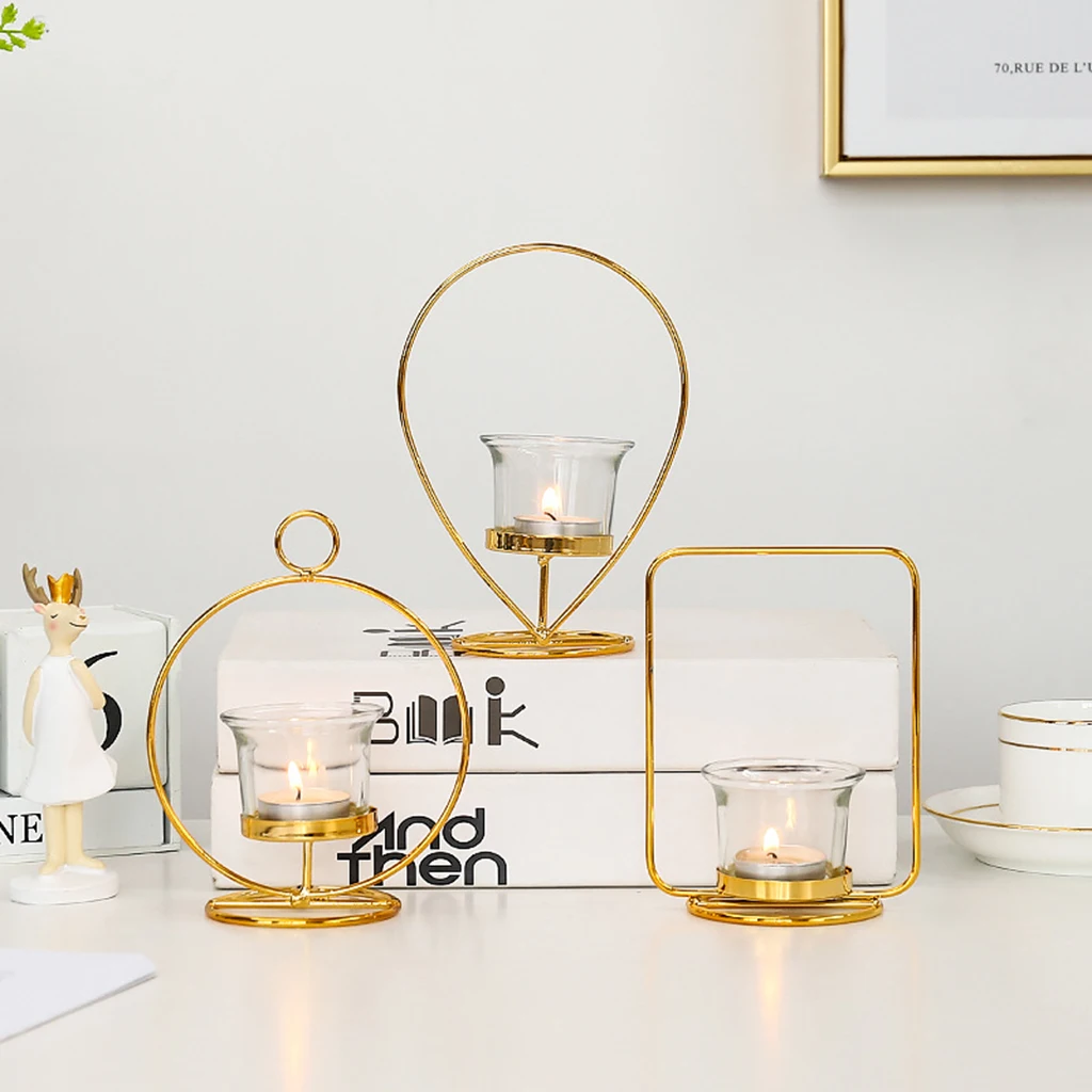 Iron Art Golden Candle Holder Wrought Hollow Candlestick Iron Lantern for Party Home Table Decoration