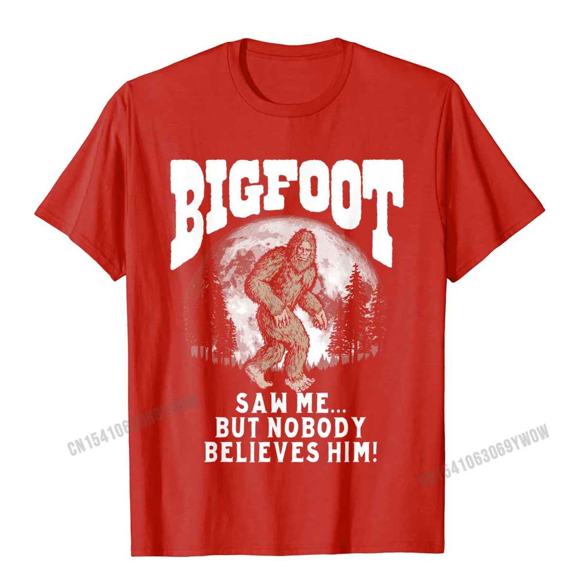Summer Tops Shirts 2021 New Round Collar Family Short Sleeve 100% Cotton Man Tshirts Printed On T-shirts Drop Shipping Bigfoot Saw Me But Nobody Believes Him Funny Sasquatch Moon T-Shirt__129 red