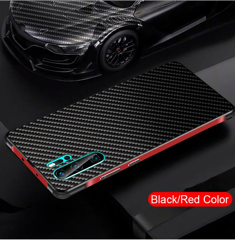 Красный Для huawei P30 Pro P30 Lite чехол, металлический каркас алюминиевый бампер сплав рамка Защитная крышка военный класс Броня углеродного волокна - Цвет: Красный