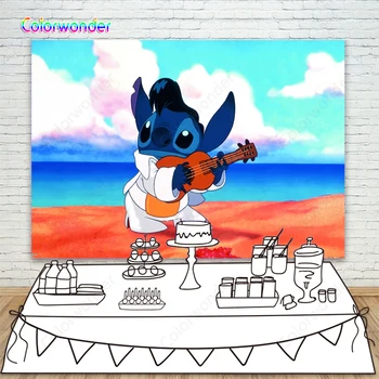 

Lilo Stitch Sand Planet Blue Ocean Baby Shower Photography Backdrops Blue Sky Birthday Party Decorations Banner Photo Background
