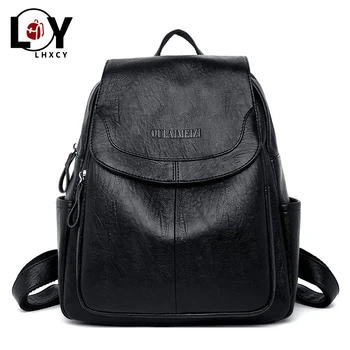 

Vintage Clamshell Women Pu Leather Backpacks Classic Soft Travel Bag Teenager School Bag Shoulder Bag Leisure Brand Designer Bag