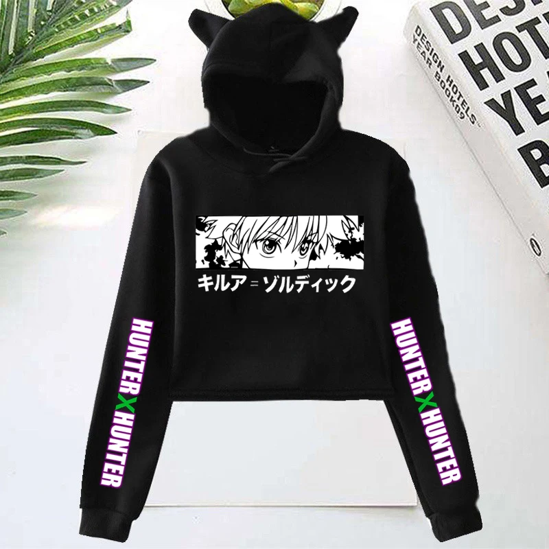 

Cropped Hoodie Hunter X Hunter Letter Printing Sweatshirt Women Hoodie Anime Killua Zoldyck Devil Eye HISOKA MOROW Hooded Hoody