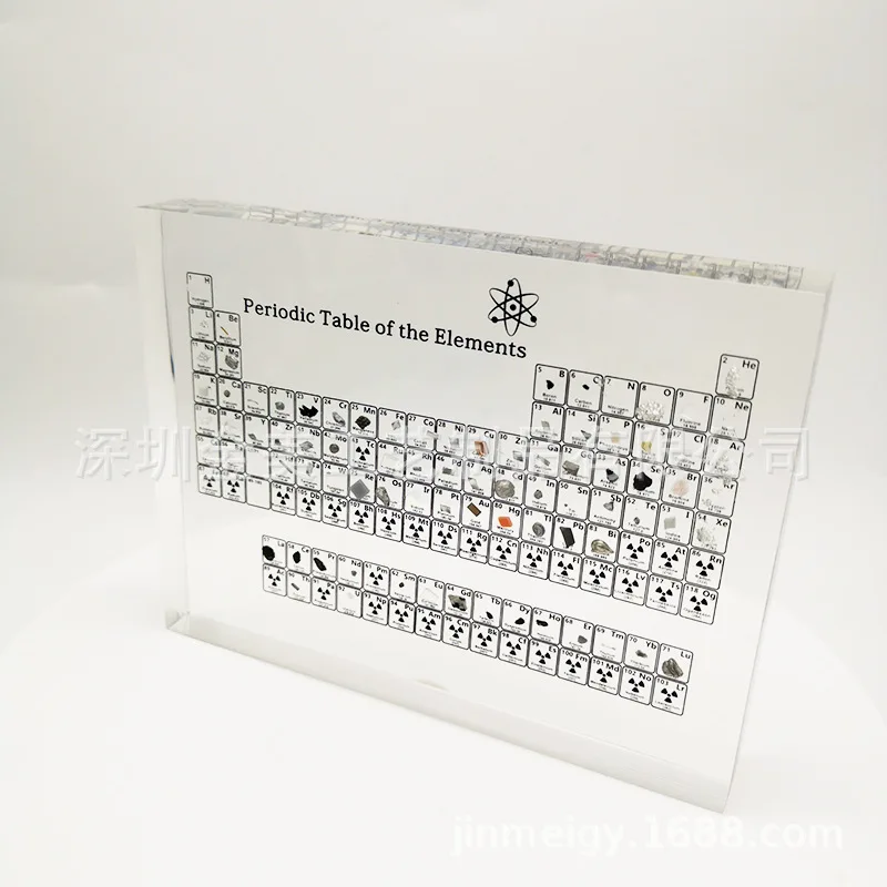 Chemical Periodic Table of elements display Acrylic Periodic Table with real sample inside for