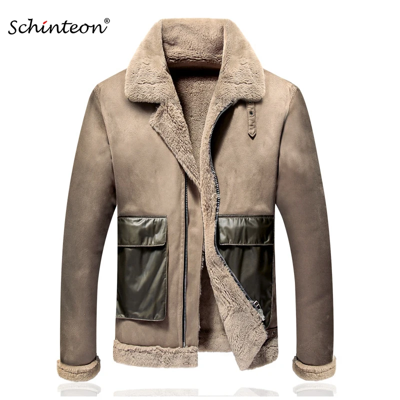 Schinteon Новая мужская замшевая кожаная куртка зимняя теплая верхняя одежда из