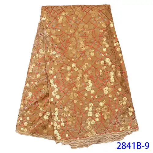 НИАИ Золотая африканская кружевная ткань с вышивкой в нигерийском стиле, состоящий из выпуклых кружевных элементов Высокая качественная французская кружевная ткань для платья XY2841B-5 - Цвет: picture 9