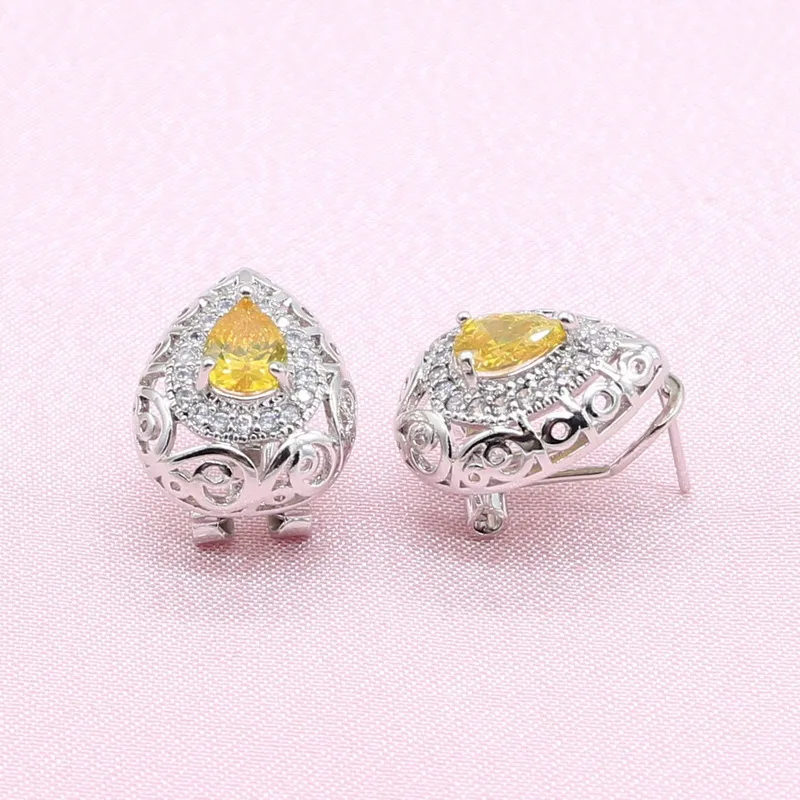 925 серебряные ювелирные наборы для женщин желтый синий 2 цвета хрустальна серьга кольцо для серьг и ожерелья Свадебные Модные Украшения подарочная коробка