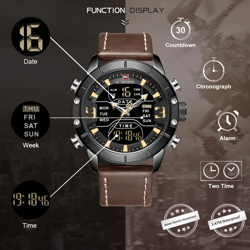 NAVIFORCE Top Brand Men Fashion Luxury Quartz Watch Military Sports Wristwatch Men's Leather Strap
