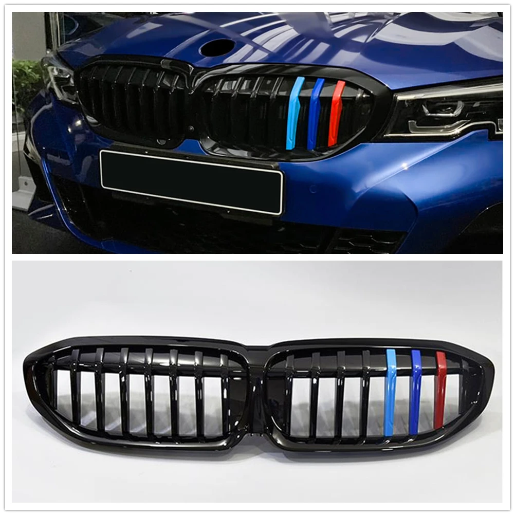 

Front Kidney Grille For BMW 3 Series G20 G21/G28 330i M340i 2019-2022 Tri M Color Without Camera Hole Upper Hood Mesh Grill Grid