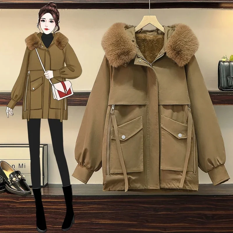 

Oversize Winter Jackets Parka Women 2023 New Big Fur Collar Hooded Coat Thicken Warm Cotton Parkas Coat Female Long Overcoat 4XL