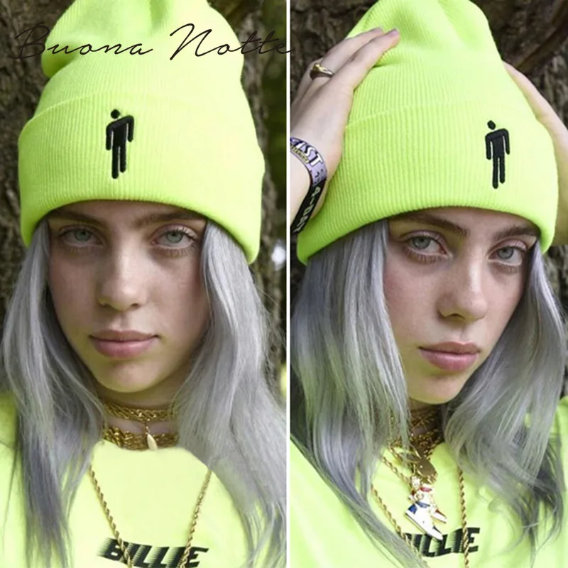 Billie Eilish Beanie 14 цветов вязаная зимняя женская шапка однотонный хип-хоп трикотажный свитер шапка для девочек повседневные теплые шапки