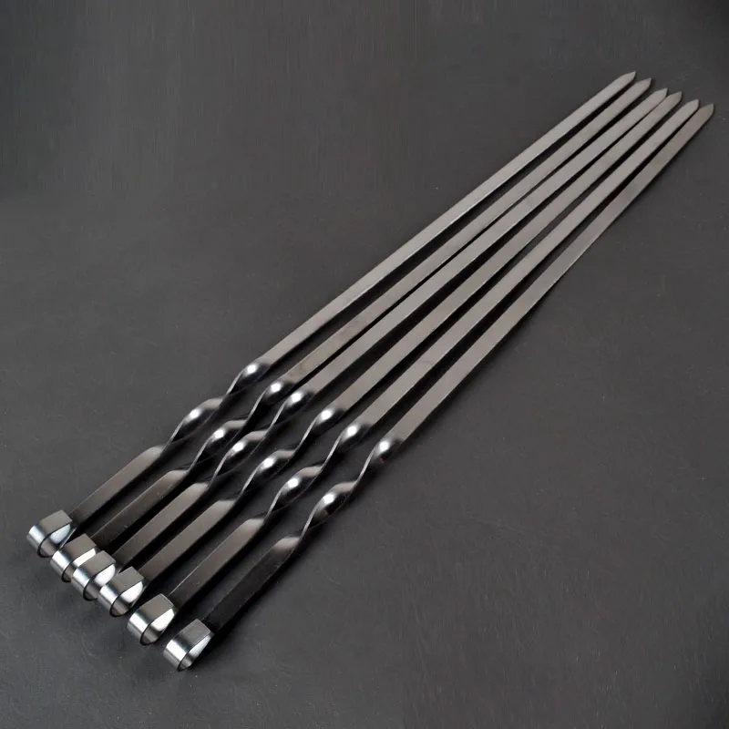 6pcs 45/50/55cm Reusable Barbecue Skewers Stainless Steel Long Skewer set Wide Shish Kabob Stick Flat BBQ Needle Accessories