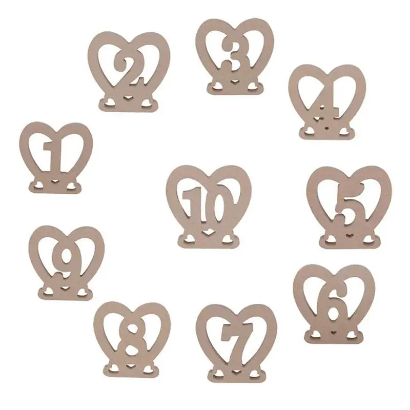 

10Pcs Heart Table Number Plate Wooden Wedding Party Signs Bar Restaurant Hollow Wood Table Numbers Holders Home Decor