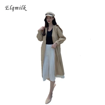 

ELQMILK Autumn Elegant Women Streetwear Coats Trench Big Hem Full Sleeve Open Stitch Loose Wide Waist Women Tops Trench