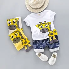 Летняя детская футболка для мальчиков короткие джинсы с рисунком жирафа для детей 0-4 лет