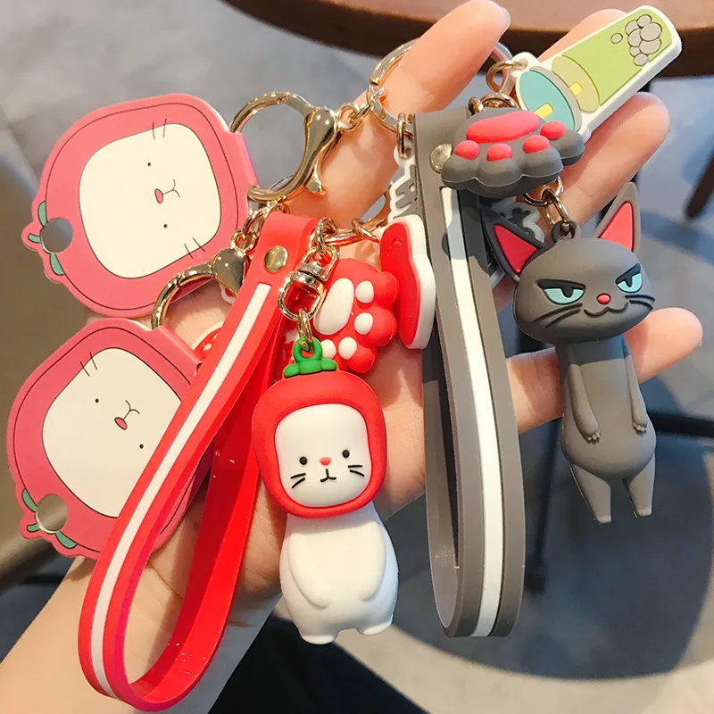 

2020 My New Neighbors Are All Cat Keychains Lovely 3 Cat Animal Key Chains Purse Ornaments Pendant Key Rings