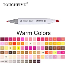 TOUCHFIVE – marqueurs artistiques à double pointe à Base d'alcool, couleurs chaudes, stylos à brosse pour vêtements d'animation d'intérieur, design graphique d'illustration 