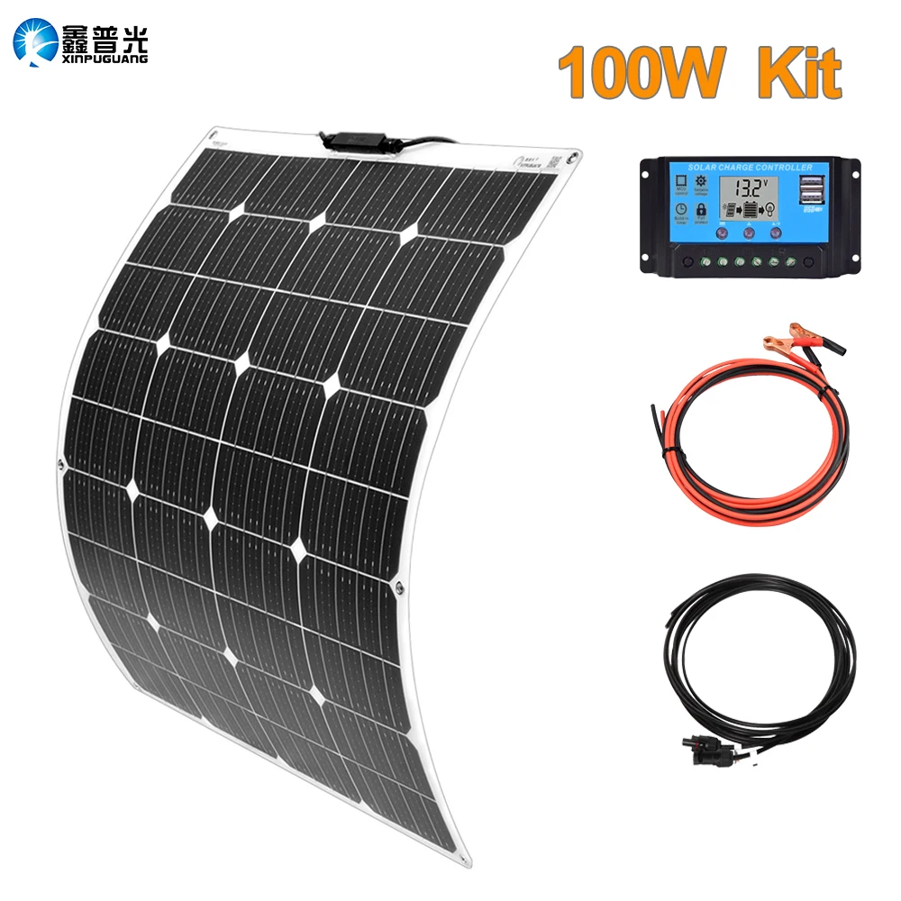 Новая технология 100 Вт 12 В Гибкая солнечная панель с 12V24V 10A контроллером зарядное