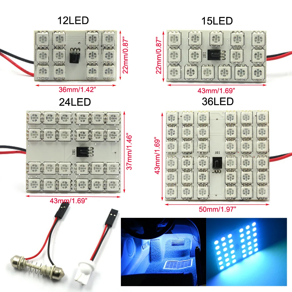 T10 RGB 5050 12SMD Автомобильный светодиодный пульт дистанционного управления Rgb Светодиодная панель для автомобиля интерьер Авто светильник s чтение купол фестон BA9S адаптер DC 12v светильник